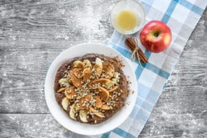chocolate-oat-pancake-with-apple-sunflower-seeds