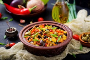 hot-spicy-stew-caponata-eggplant-zucchini-sweet-pepper-tomato-carrot-onion-olives-capers