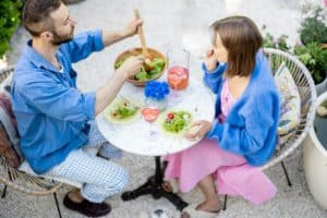 young couple at vegan restaurant