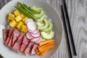 healthy-raw-tuna-bowl-with-vegetables-served-plate-closeup