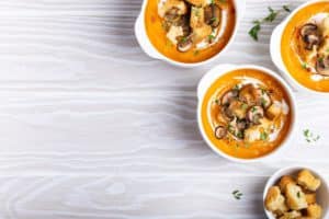 Soup made with Shiitake mushrooms and butternut squash